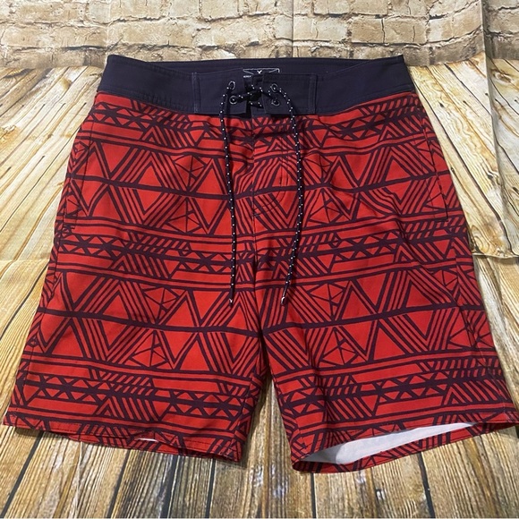 American Eagle Blue Red Tribal Print Swim Board Shorts - Picture 1 of 6